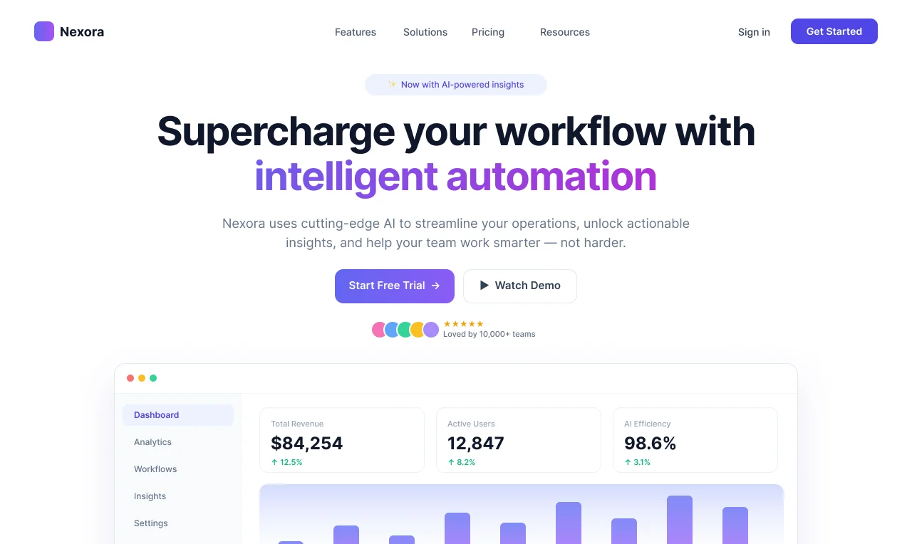 An AI-generated landing page for a workflow automation product