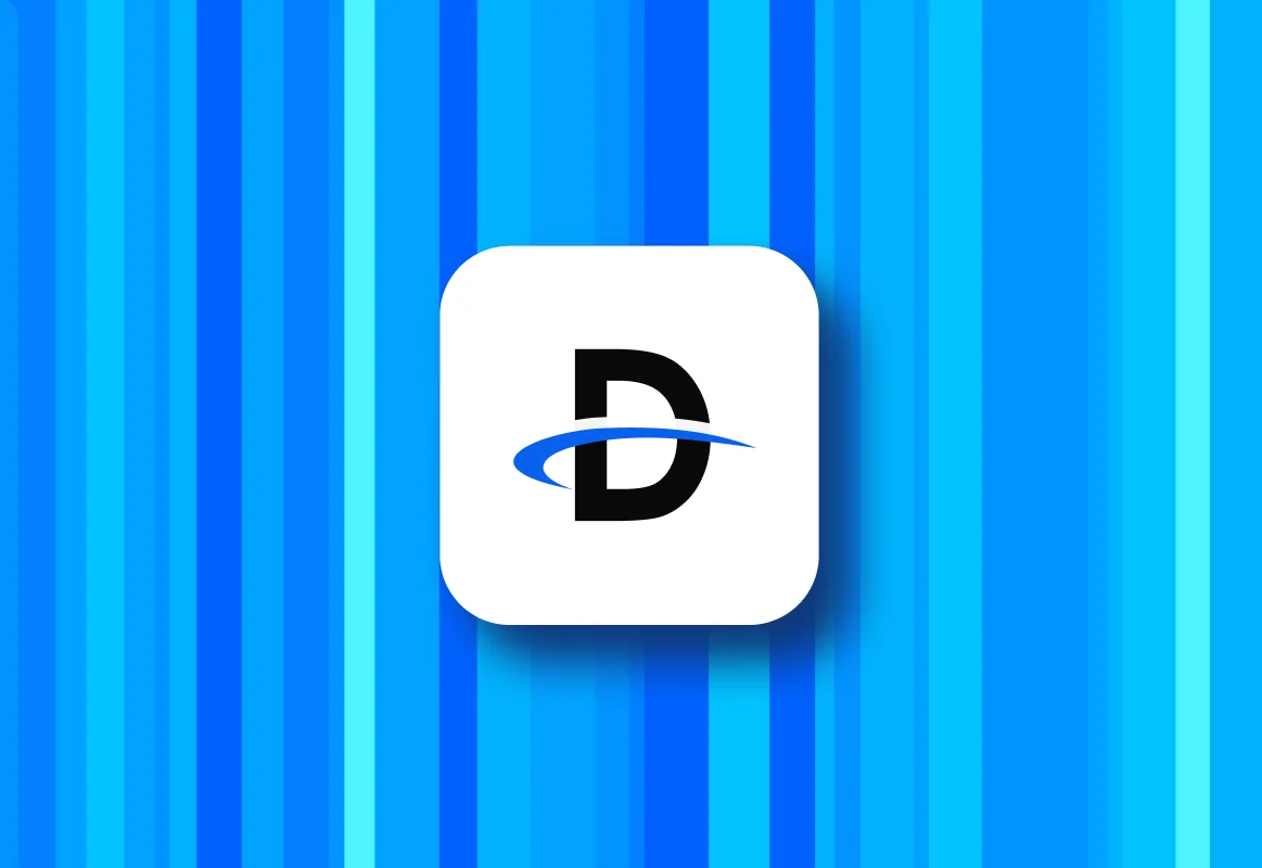 The Datascan D mark over its striped blue pattern