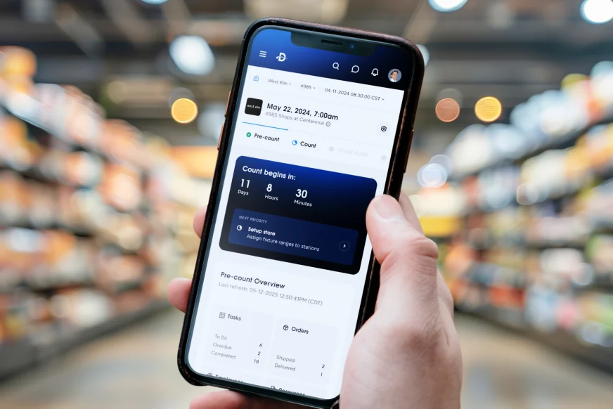 The product in use on a phone in a store aisle