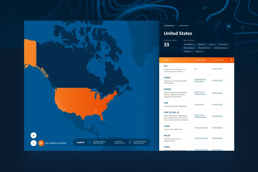 A coverage map page with United States regions highlighted
